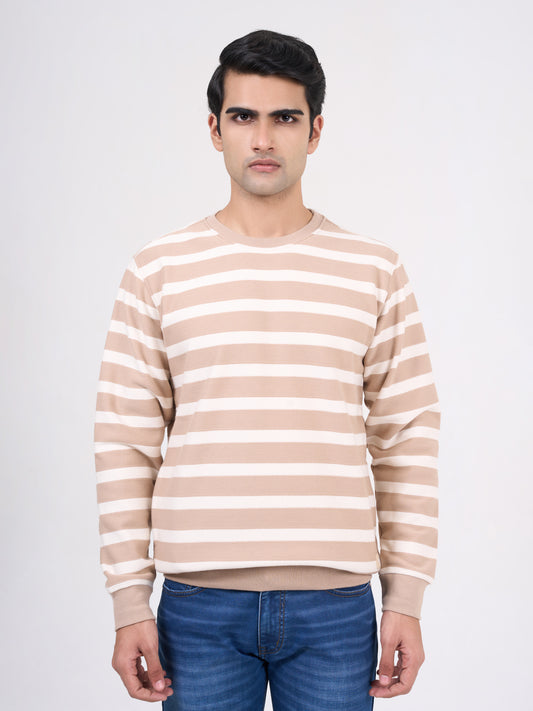 Men's Beige Solid Full Sleeves Sweatshirt
