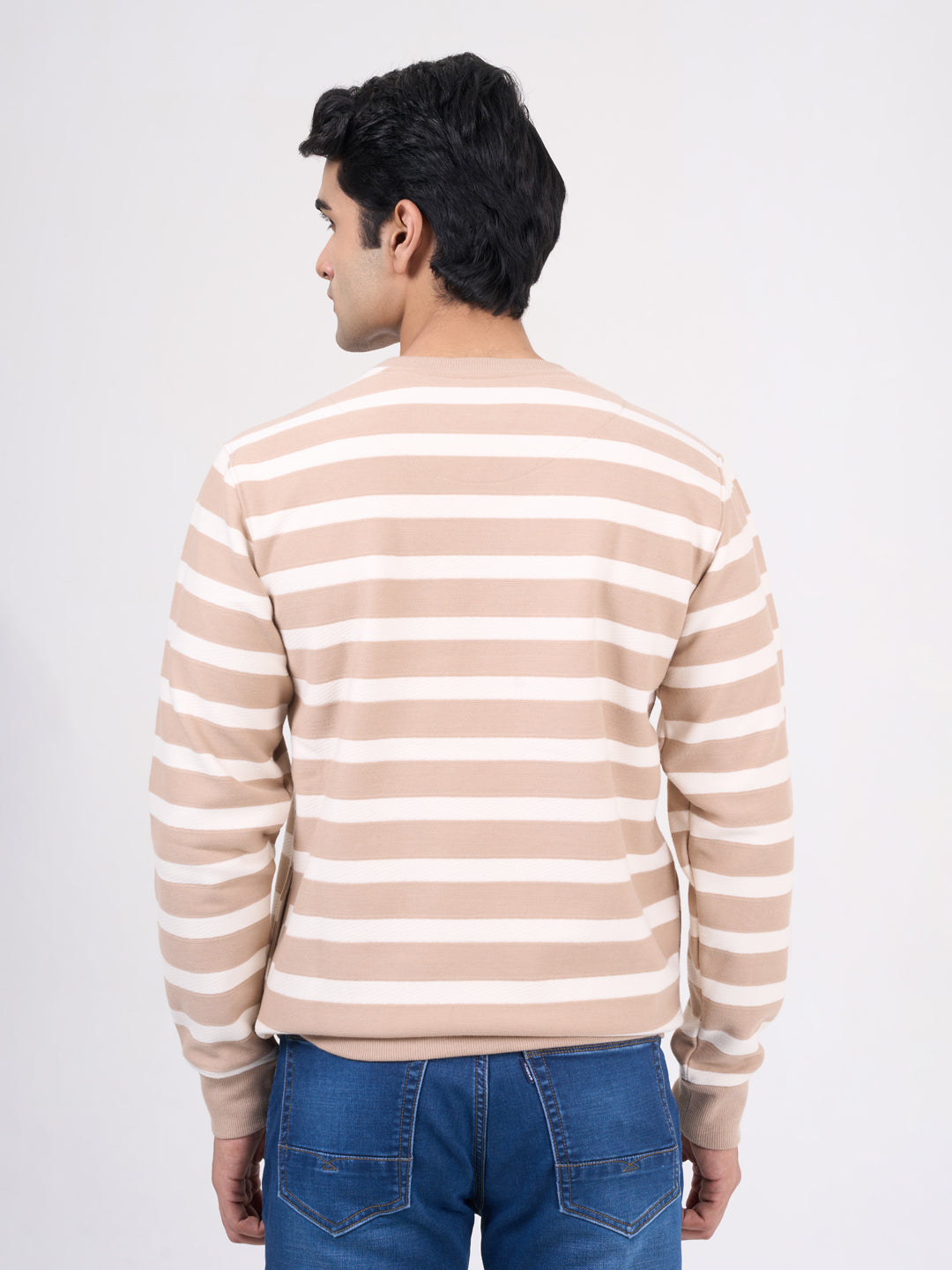 Men's Beige Solid Full Sleeves Sweatshirt