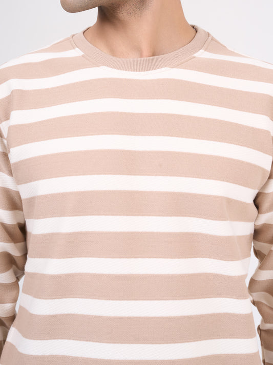 Men's Beige Solid Full Sleeves Sweatshirt