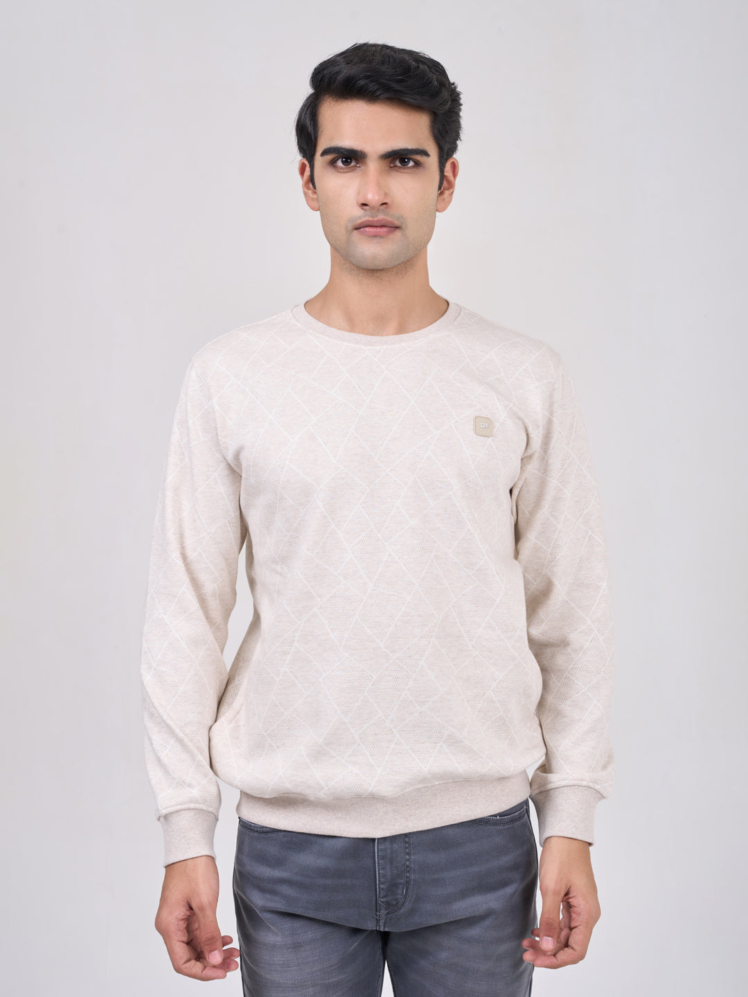 Men's Cream Solid Full Sleeves Sweatshirt