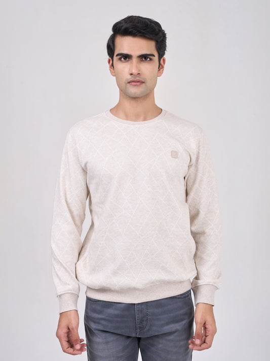 Men's Cream Solid Full Sleeves Sweatshirt
