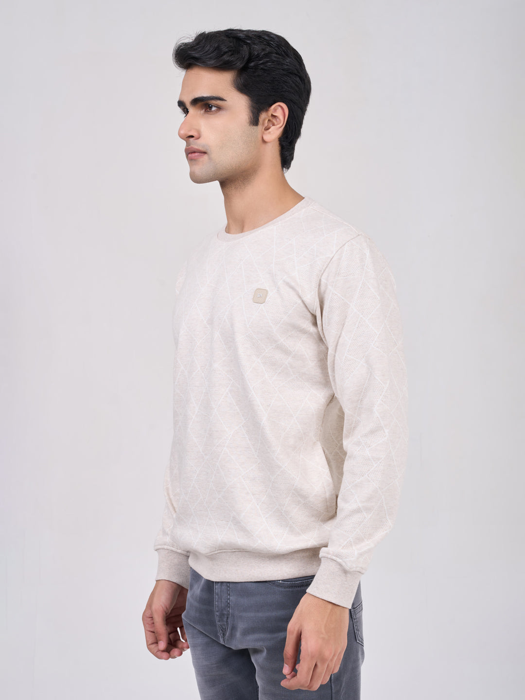Men's Cream Solid Full Sleeves Sweatshirt