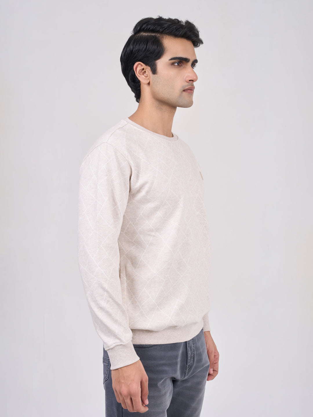 Men's Cream Solid Full Sleeves Sweatshirt