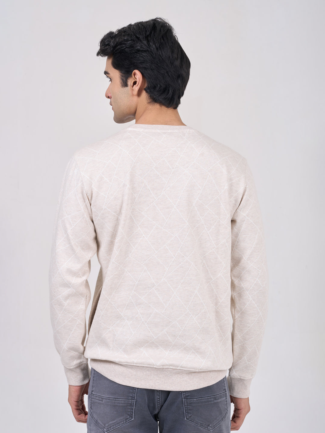 Men's Cream Solid Full Sleeves Sweatshirt