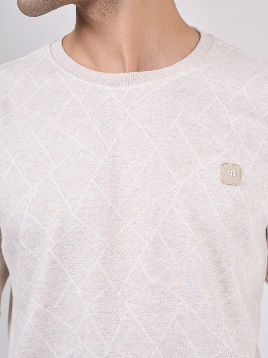 Men's Cream Solid Full Sleeves Sweatshirt