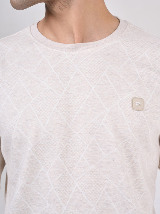 Men's Cream Solid Full Sleeves Sweatshirt