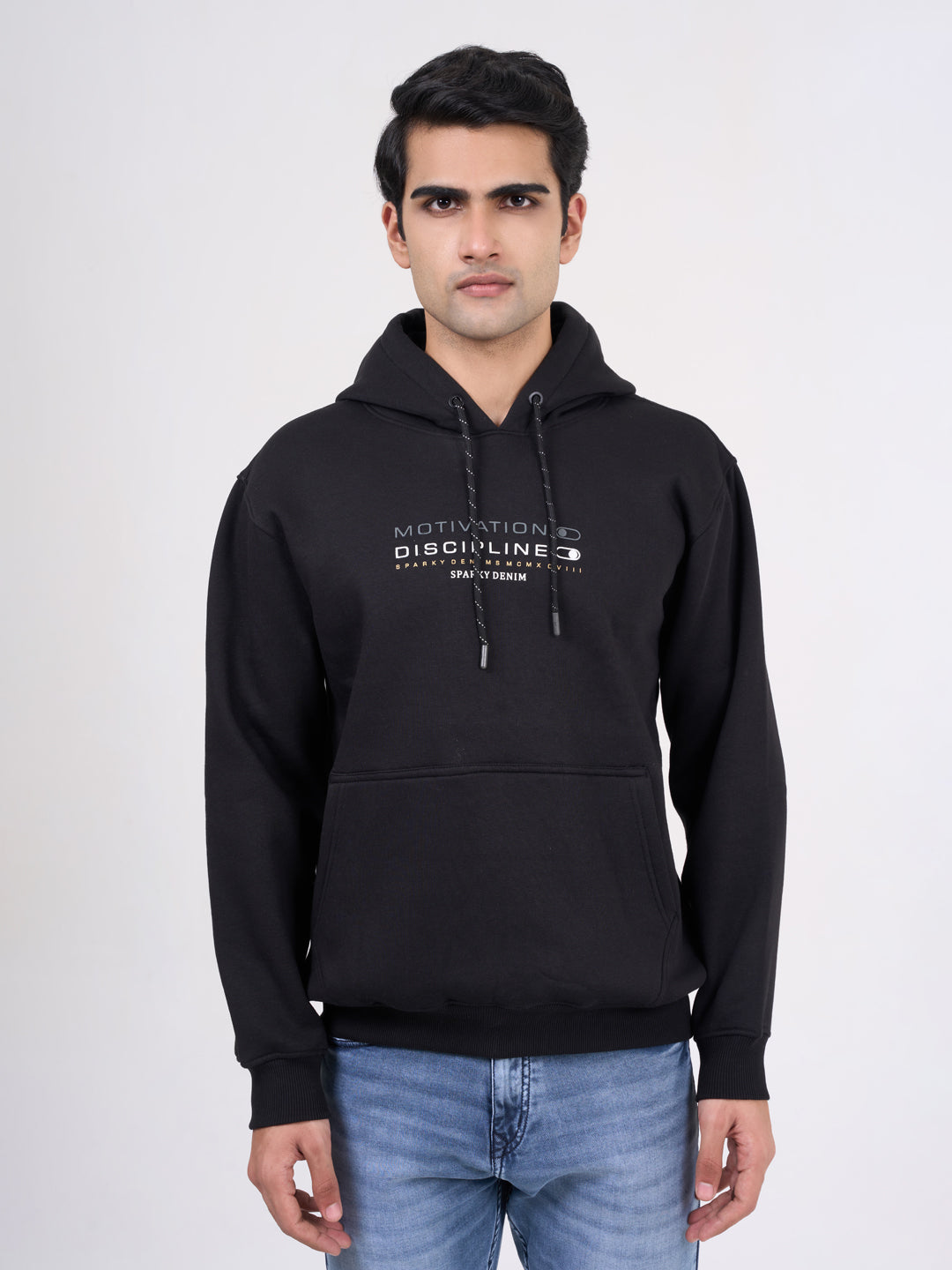 Men's Black Solid Full Sleeves Sweatshirt