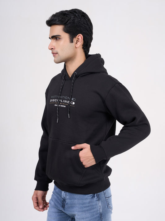 Men's Black Solid Full Sleeves Hoodies