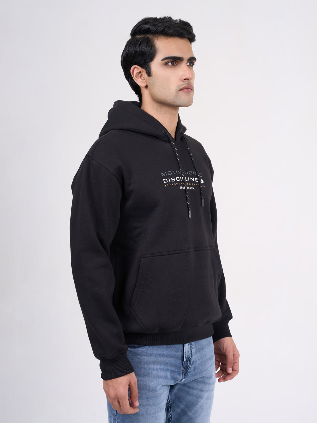 Men's Black Solid Full Sleeves Sweatshirt