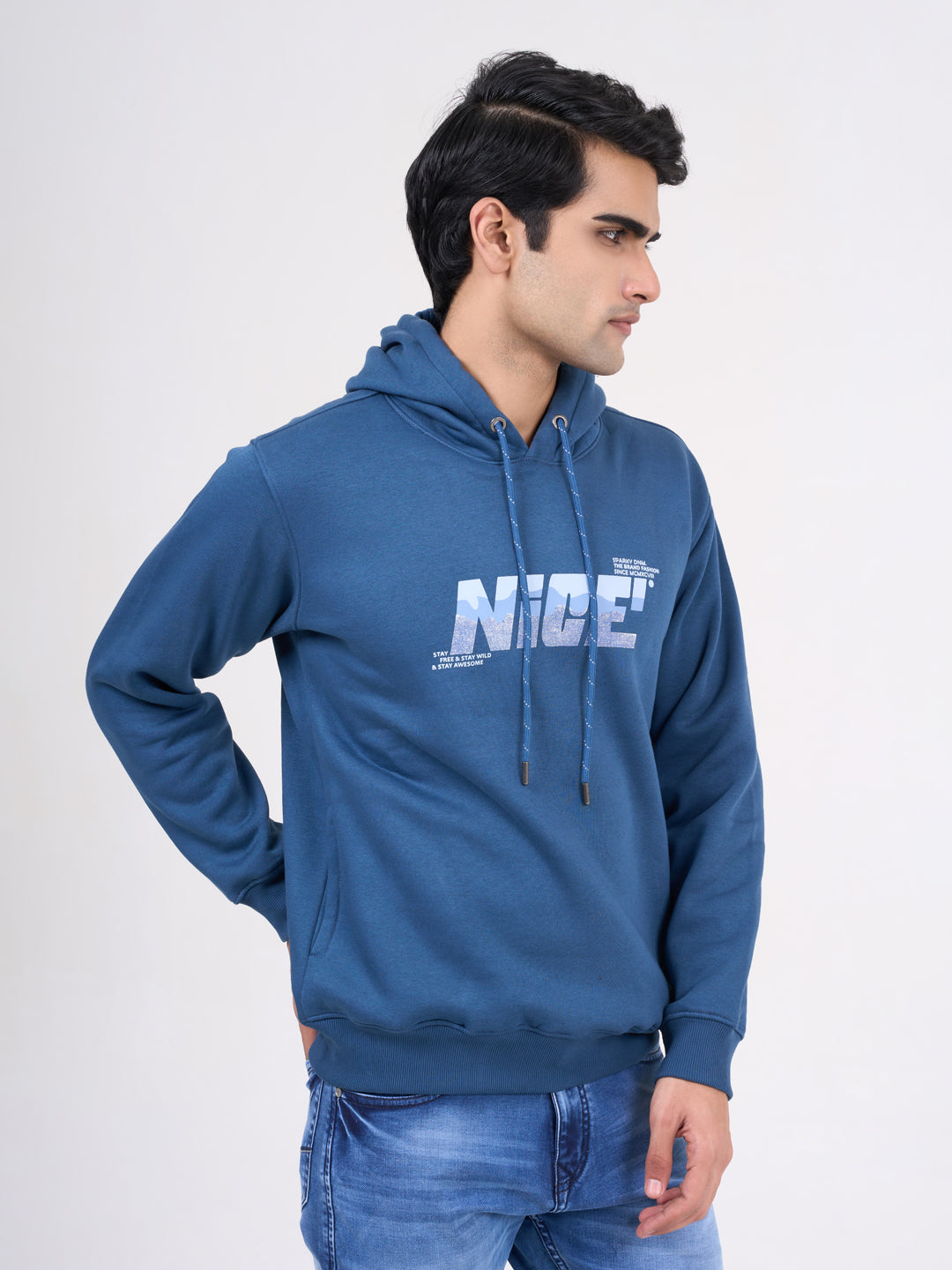 Men's Blue Solid Full Sleeves Sweatshirt