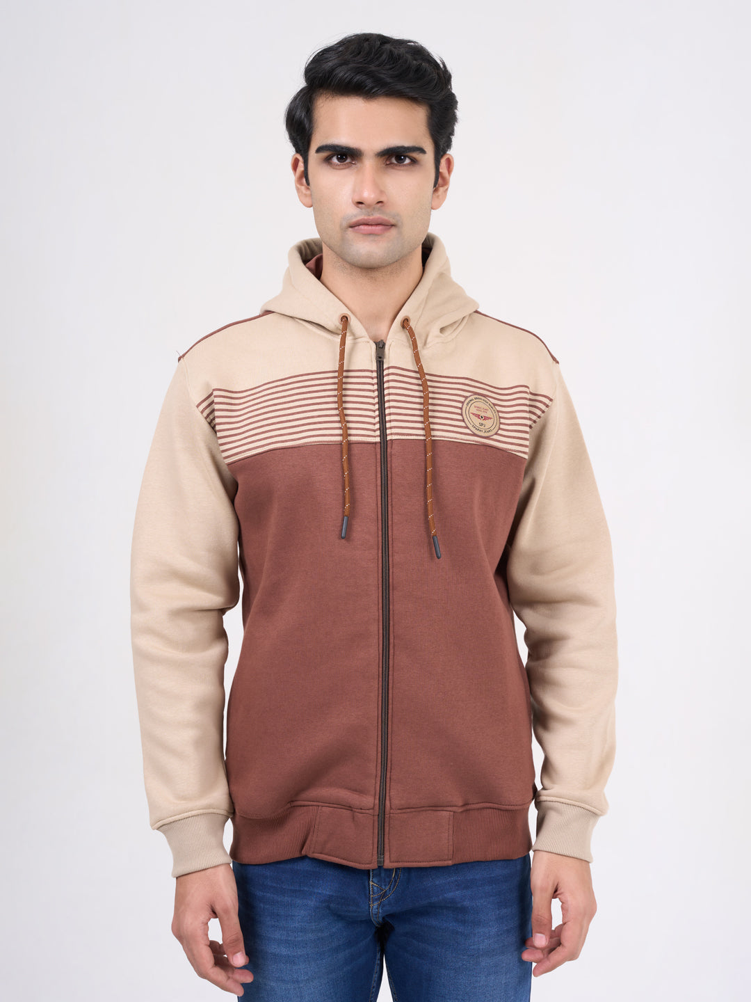 Men's Brown Solid Full Sleeves Sweatshirt