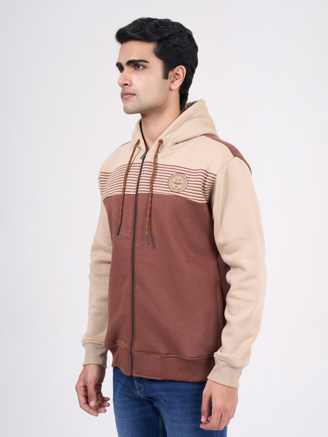 Men's Brown Solid Full Sleeves Sweatshirt