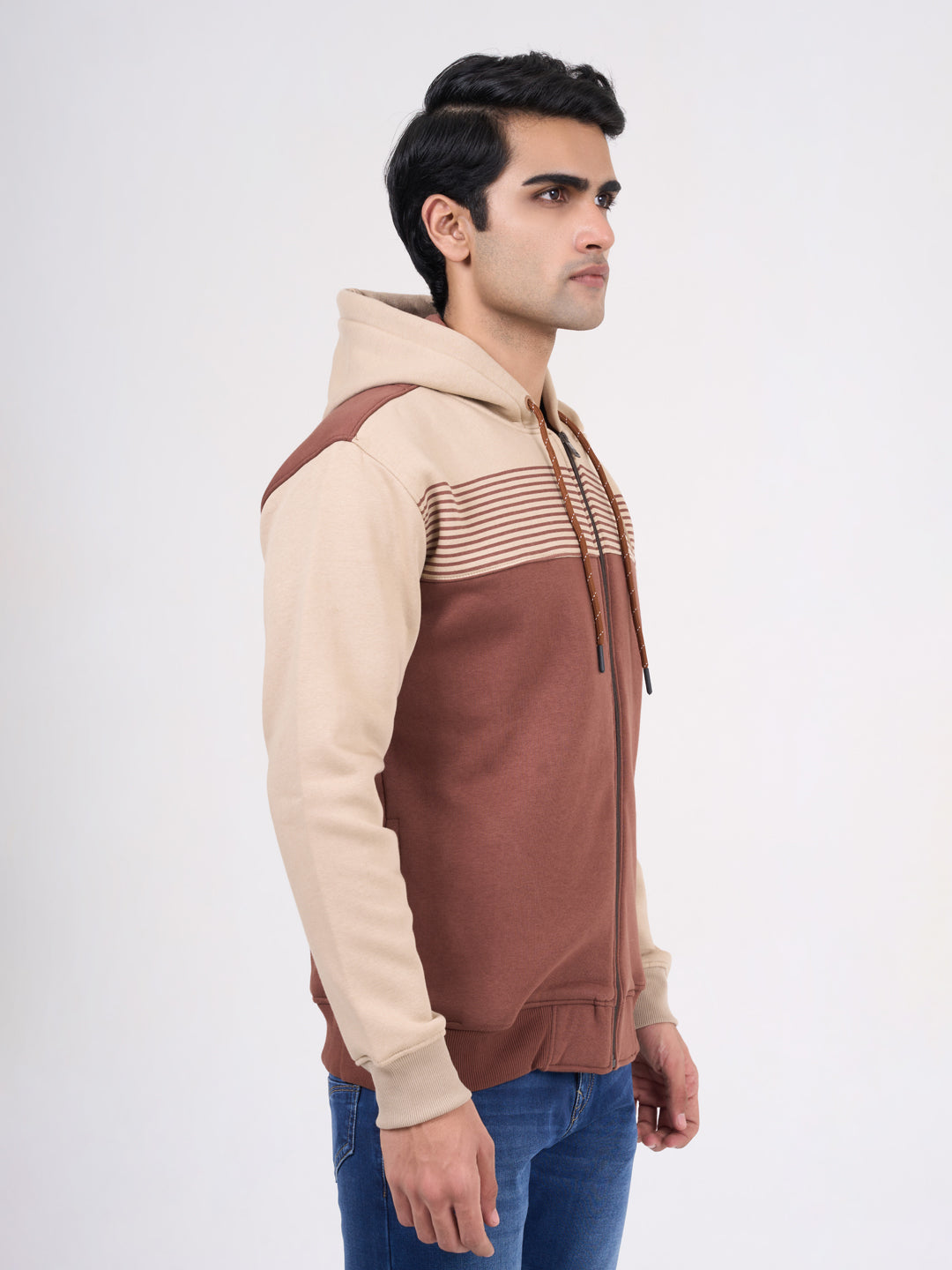 Men's Brown Solid Full Sleeves Sweatshirt