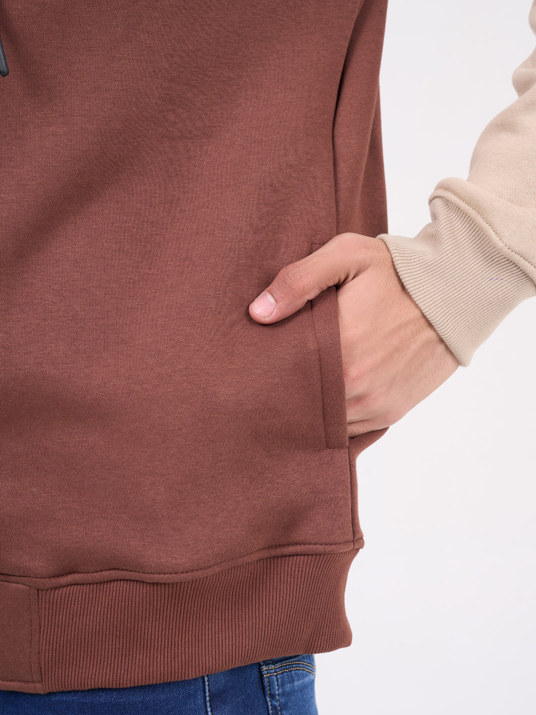 Men's Brown Solid Full Sleeves Sweatshirt