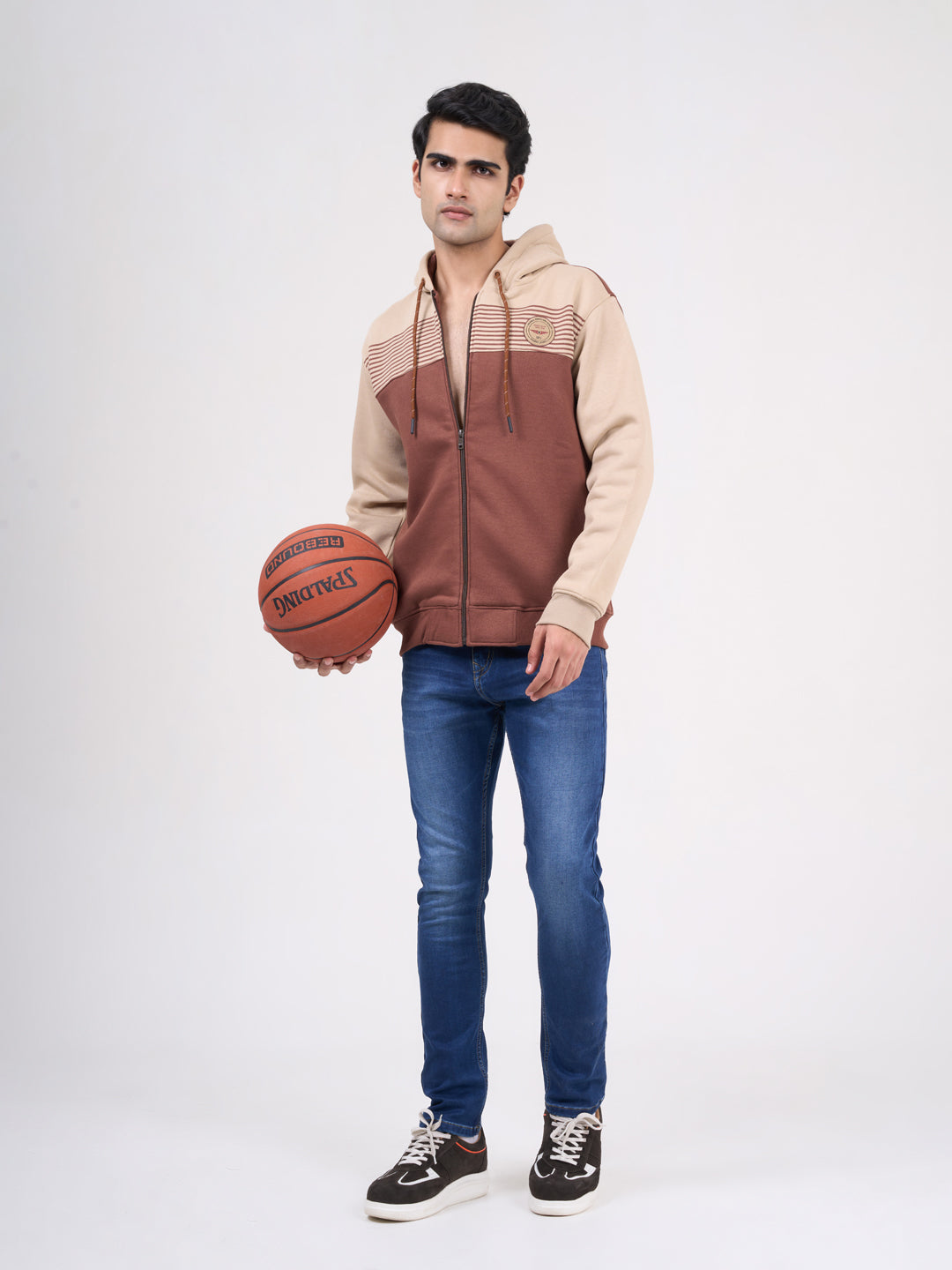 Men's Brown Solid Full Sleeves Sweatshirt