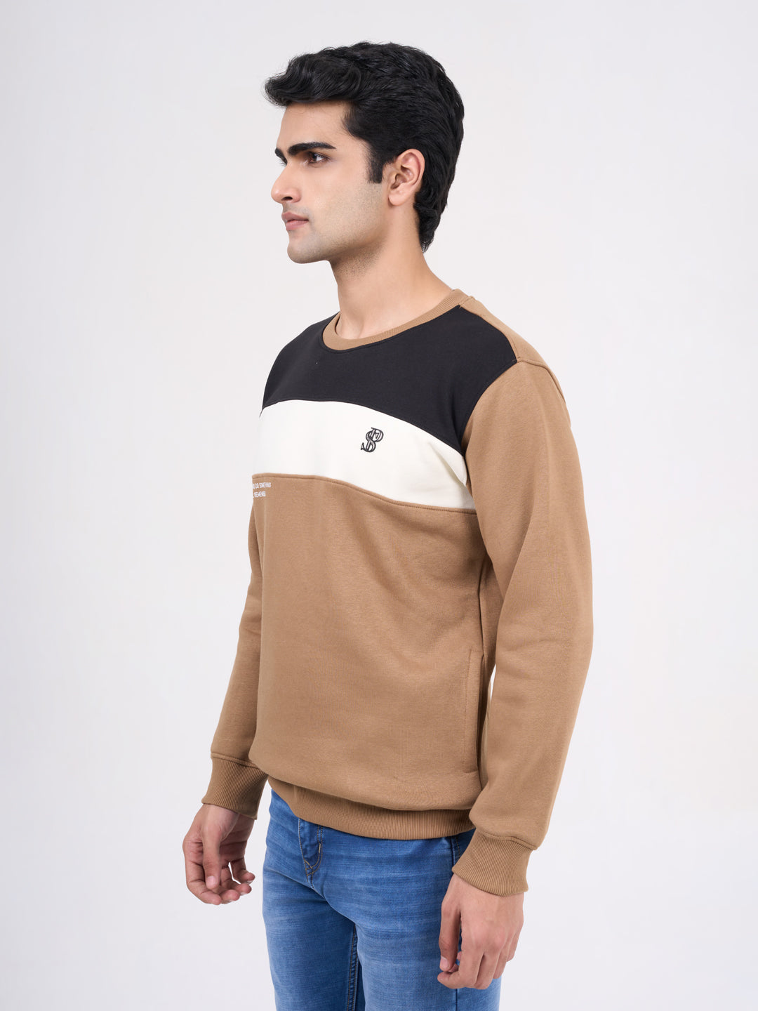 Men's Camel Solid Full Sleeves Sweatshirt