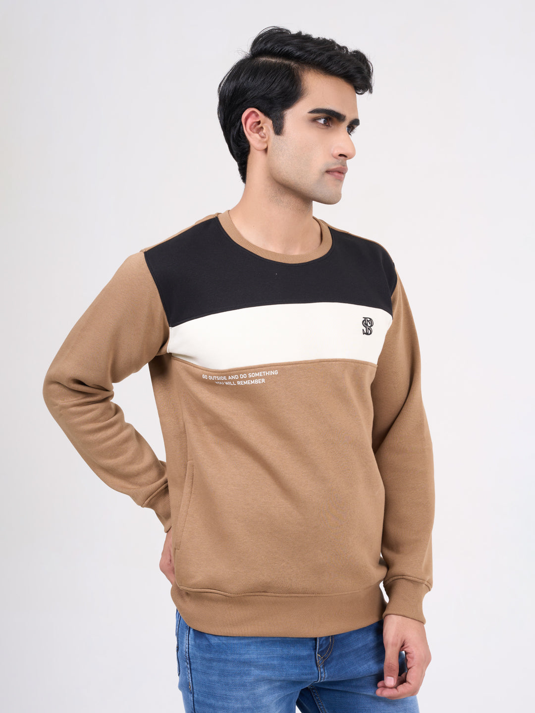 Men's Camel Solid Full Sleeves Sweatshirt