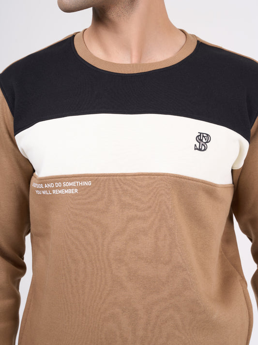 Men's Camel Solid Full Sleeves Sweatshirt