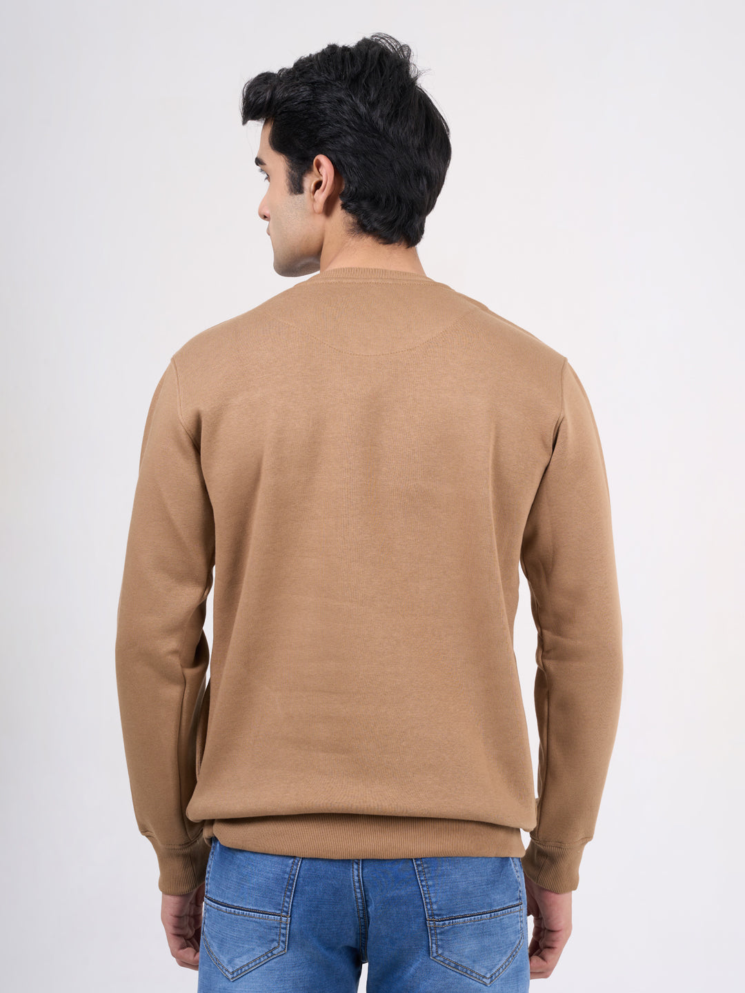 Men's Camel Solid Full Sleeves Sweatshirt