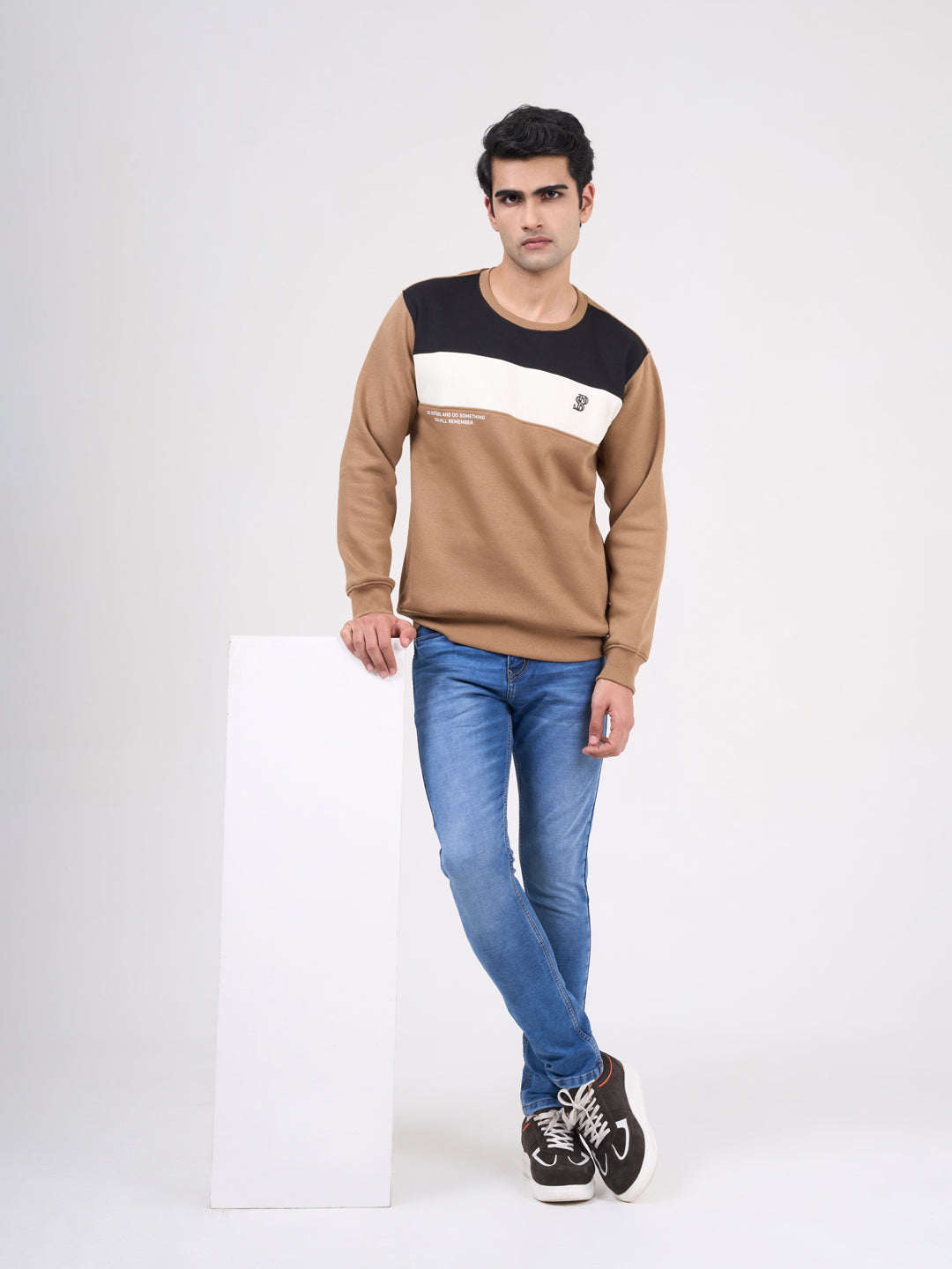 Men's Camel Solid Full Sleeves Sweatshirt