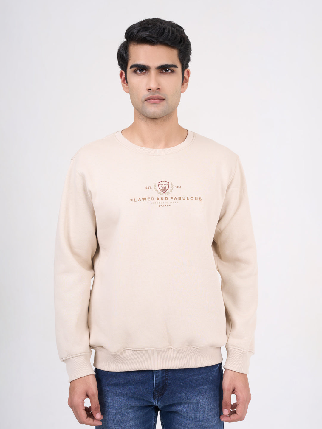 Men's Beig Solid Full Sleeves Sweatshirt