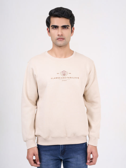 Men's Beig Solid Full Sleeves Sweatshirt
