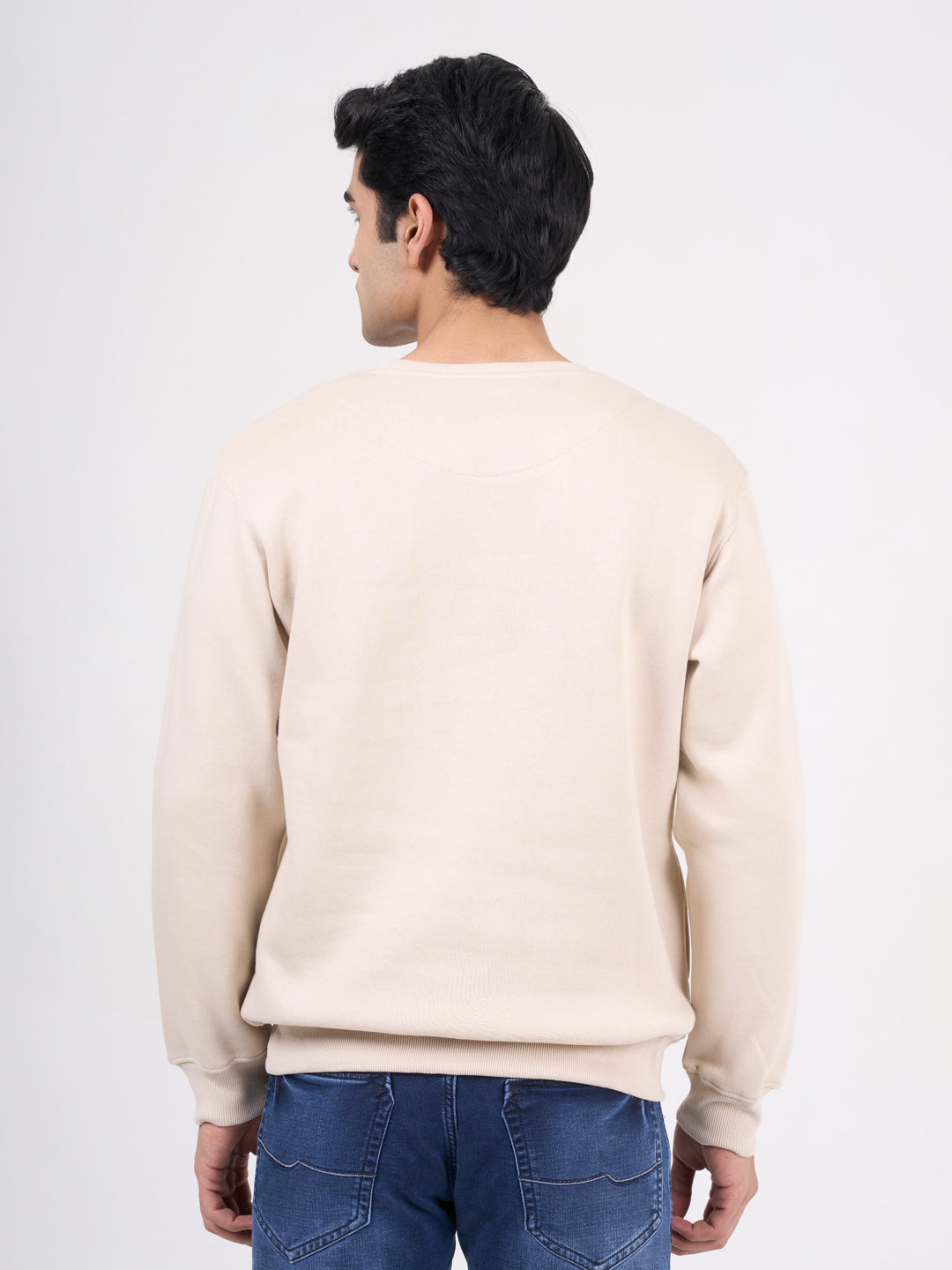 Men's Beig Solid Full Sleeves Sweatshirt