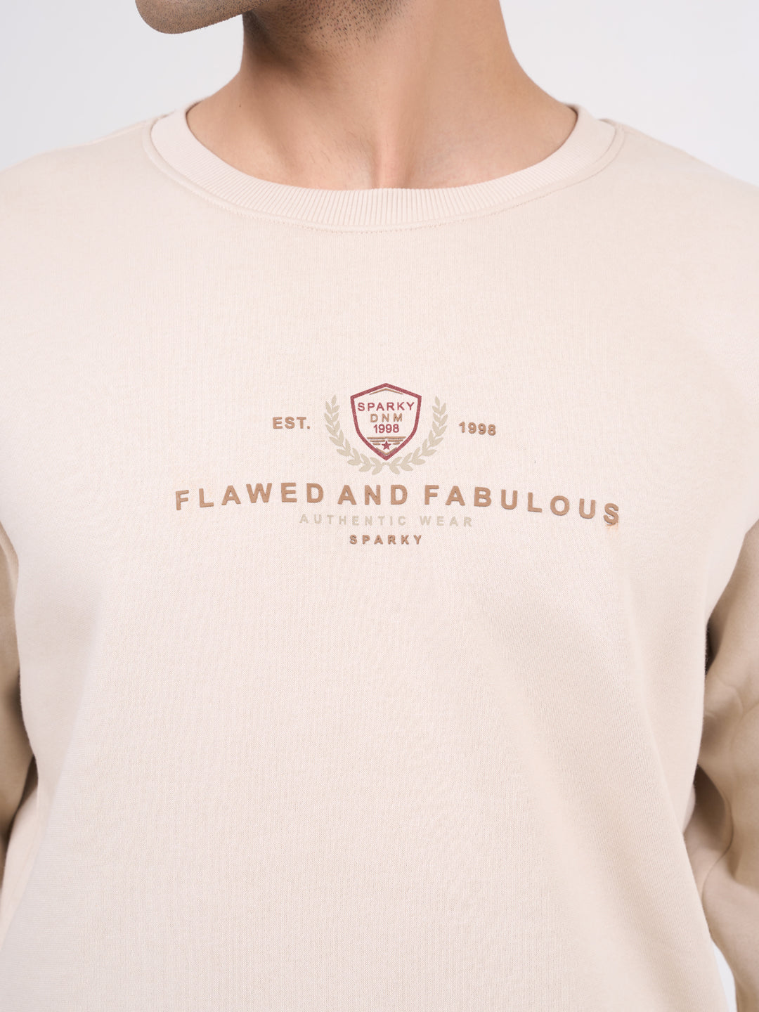 Men's Beig Solid Full Sleeves Sweatshirt