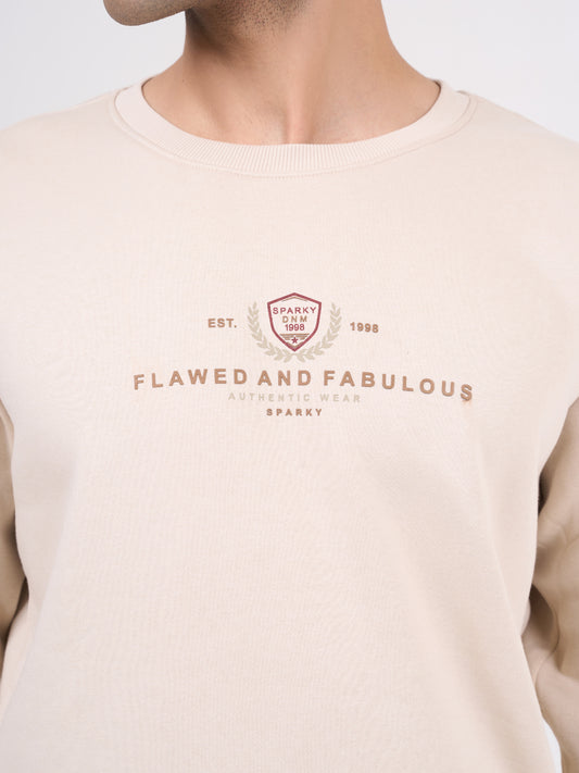 Men's Beig Solid Full Sleeves Sweatshirt
