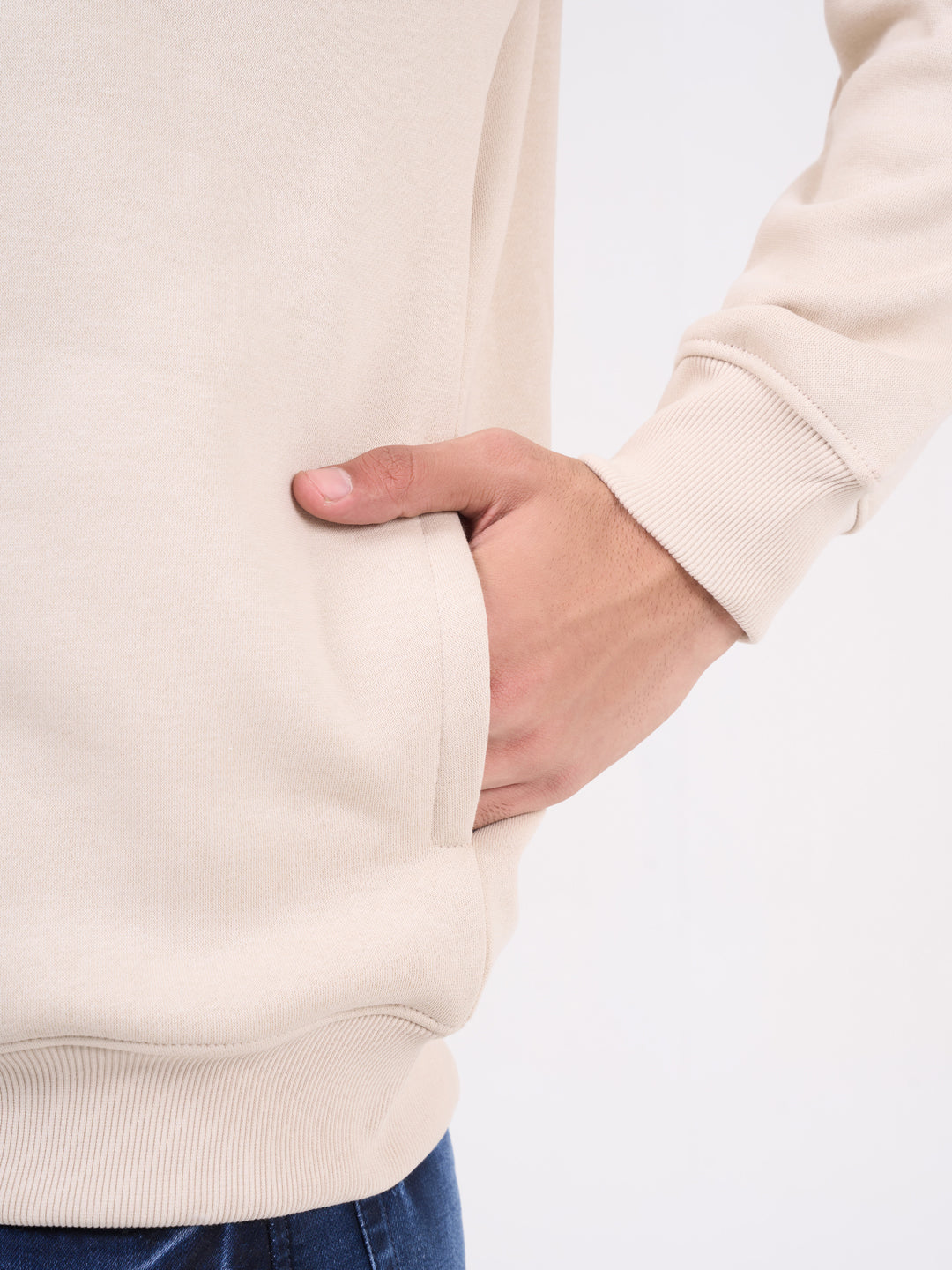 Men's Beig Solid Full Sleeves Sweatshirt