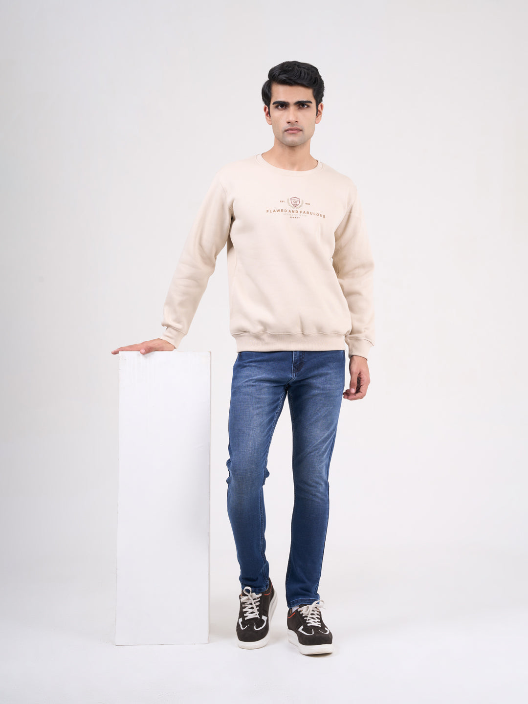 Men's Beig Solid Full Sleeves Sweatshirt