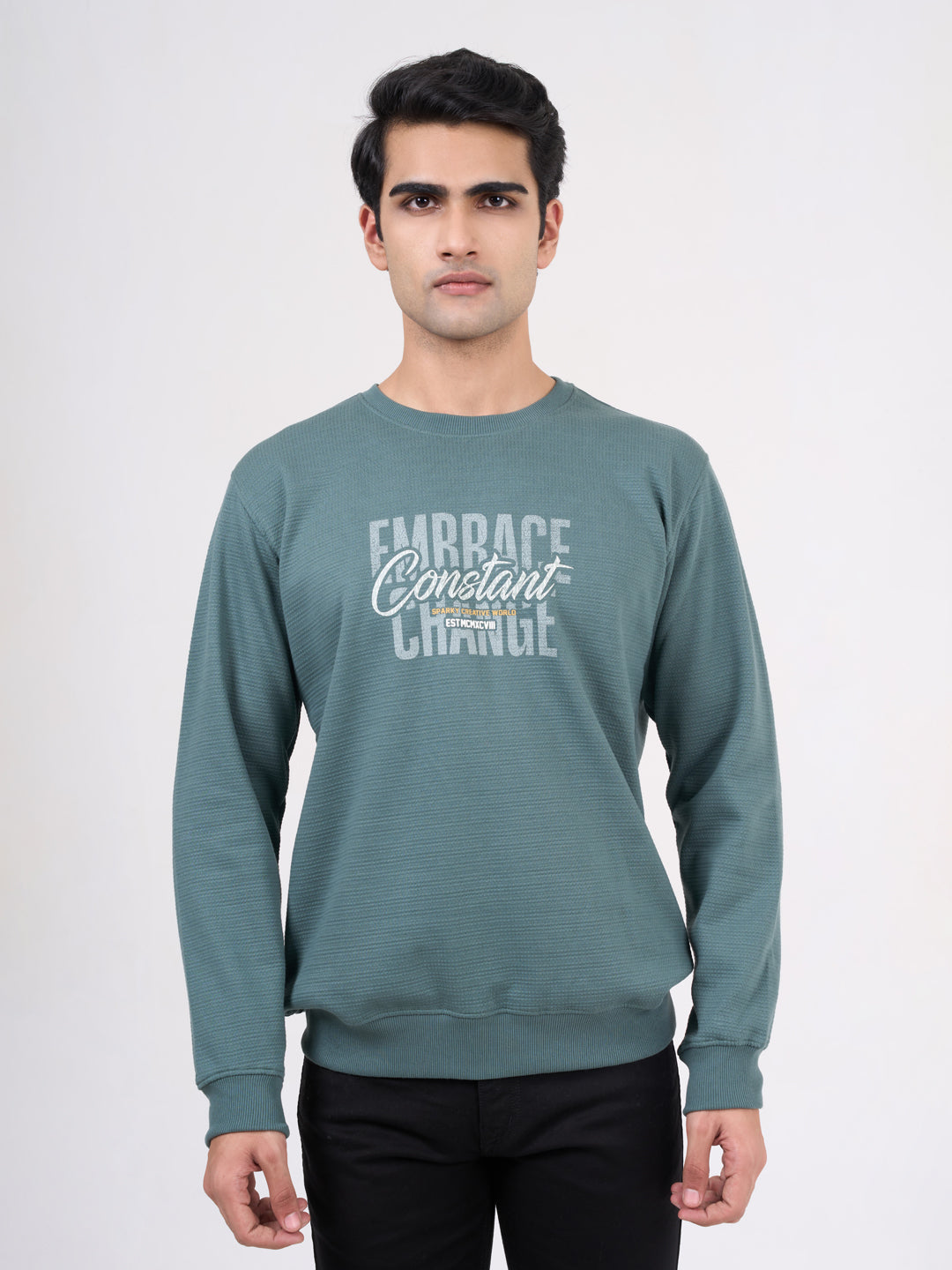 Men's Green Solid Full Sleeves Sweatshirt