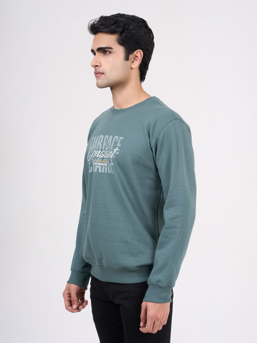 Men's Green Solid Full Sleeves Sweatshirt