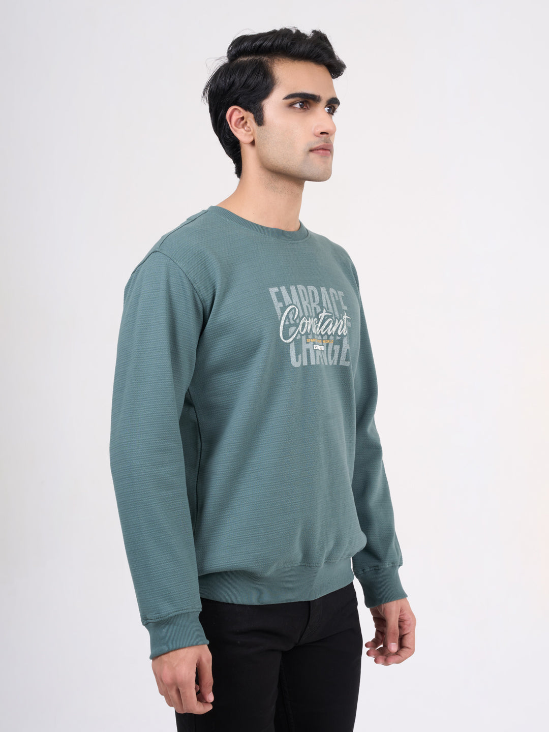 Men's Green Solid Full Sleeves Sweatshirt