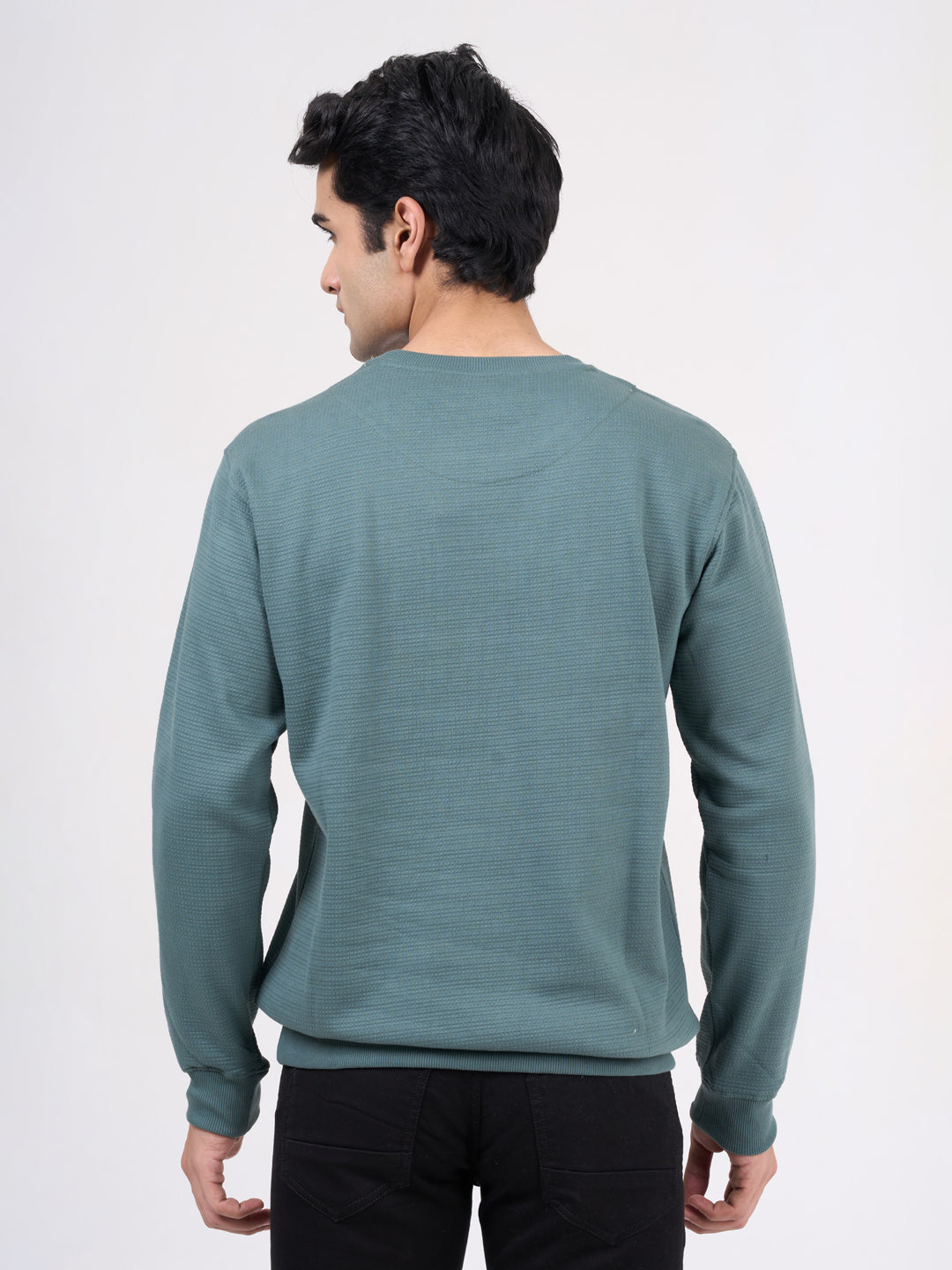 Men's Green Solid Full Sleeves Sweatshirt