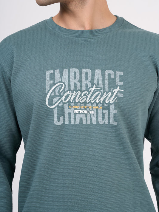 Men's Green Solid Full Sleeves Sweatshirt