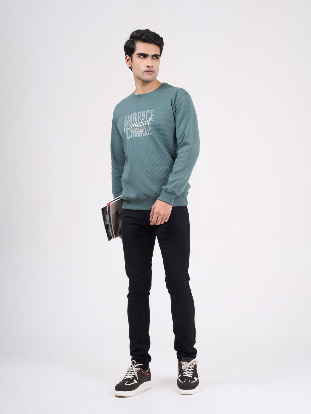 Men's Green Solid Full Sleeves Sweatshirt