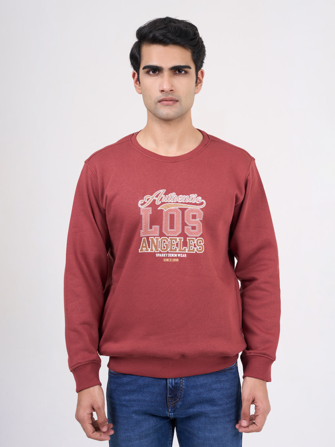 Men's Rust Solid Full Sleeves Sweatshirt