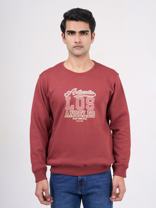 Men's Rust Solid Full Sleeves Sweatshirt