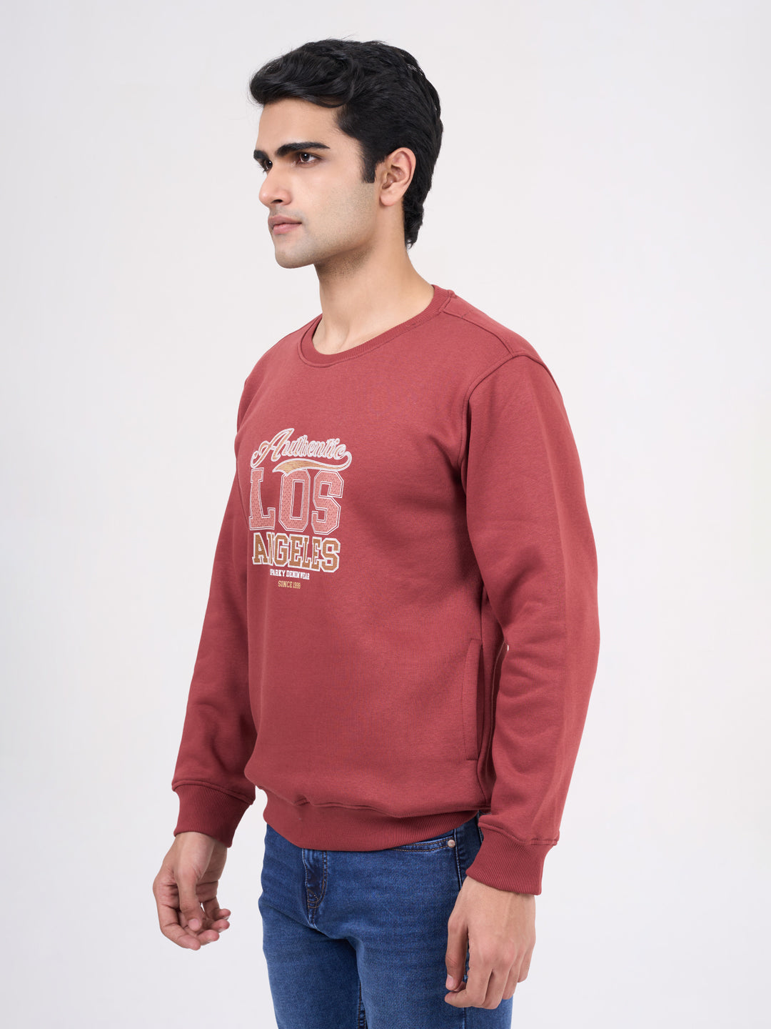 Men's Rust Solid Full Sleeves Sweatshirt