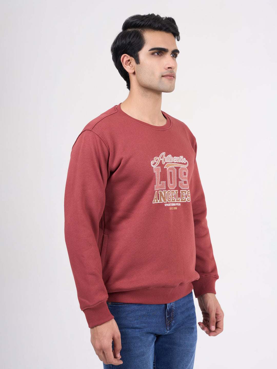 Men's Rust Solid Full Sleeves Sweatshirt