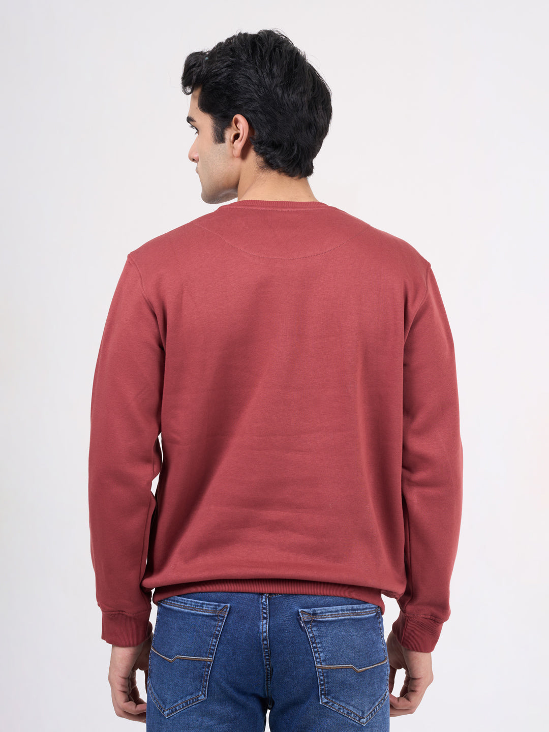 Men's Rust Solid Full Sleeves Sweatshirt