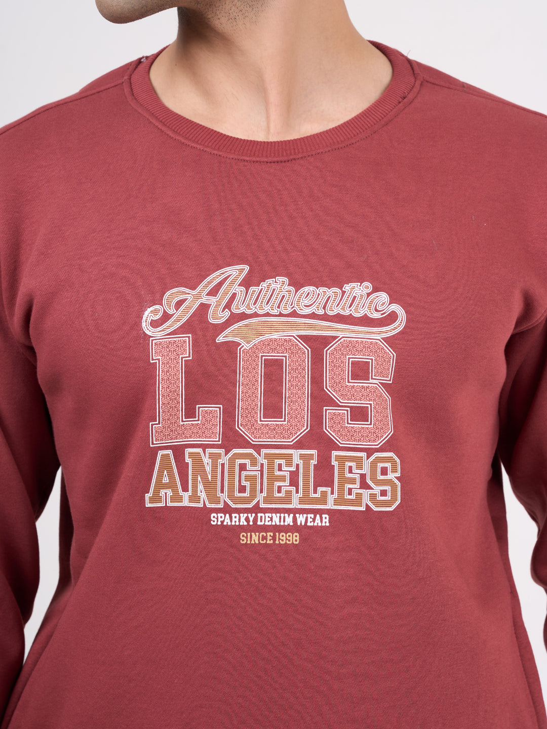 Men's Rust Solid Full Sleeves Sweatshirt