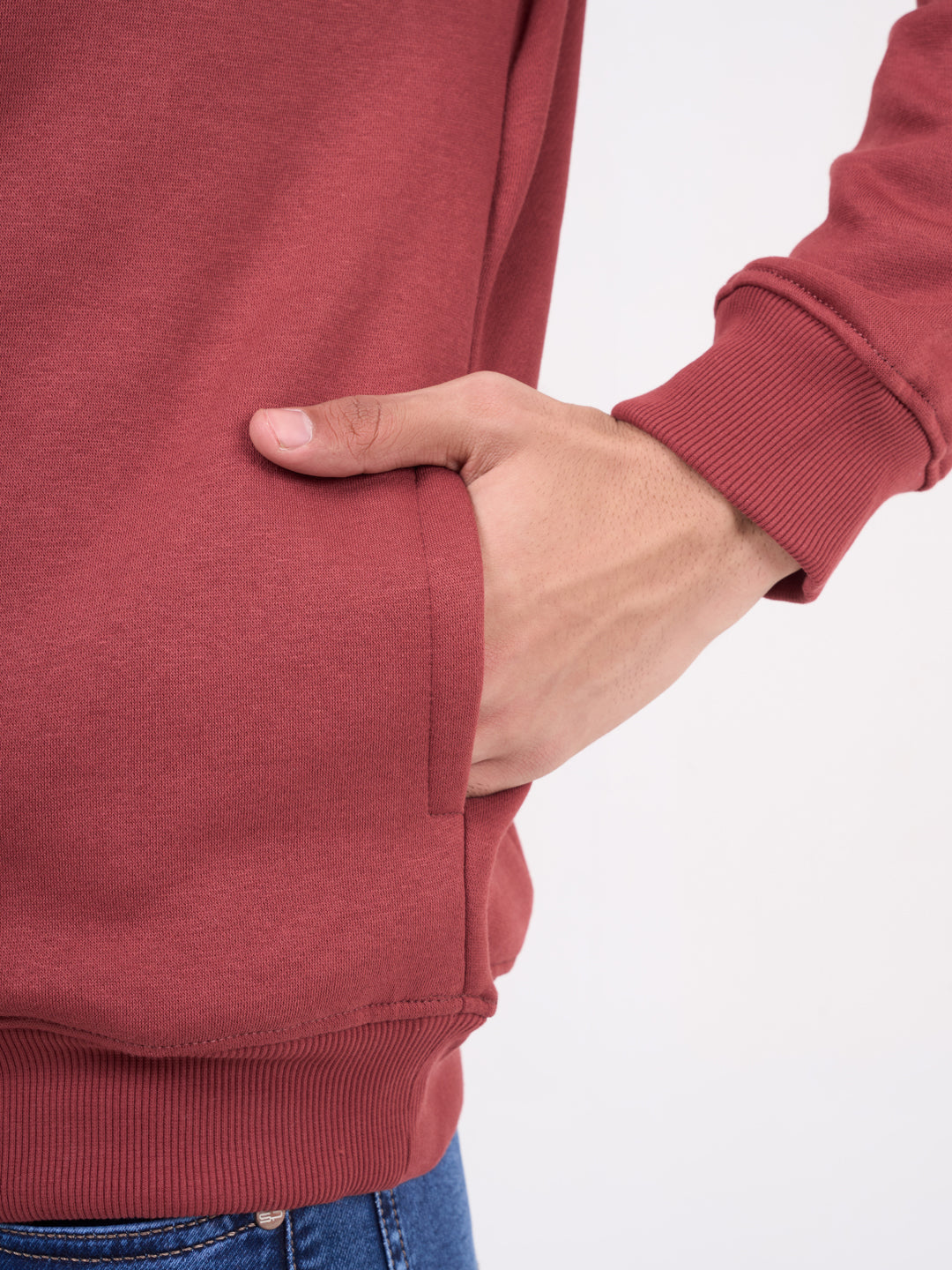 Men's Rust Solid Full Sleeves Sweatshirt