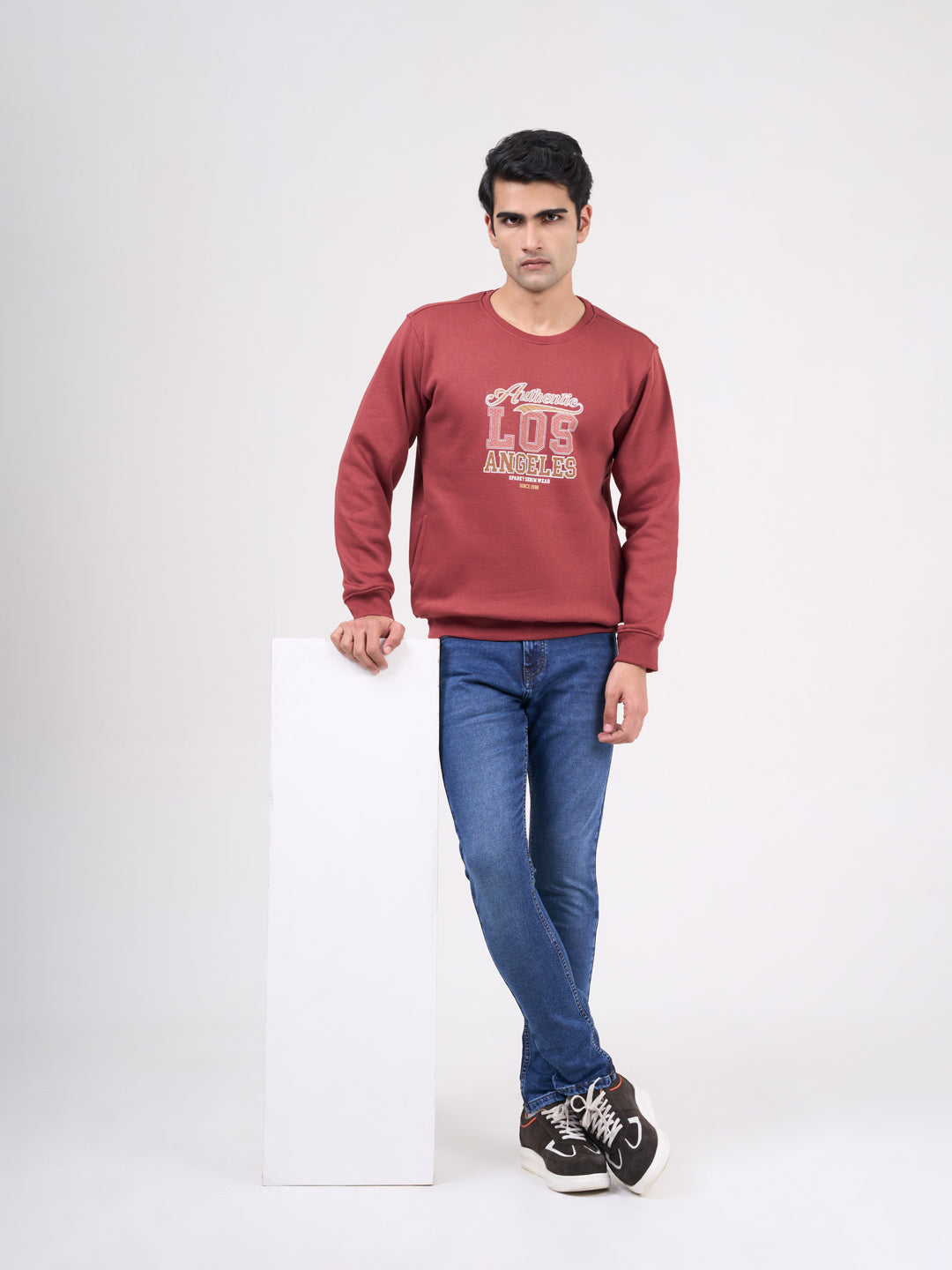 Men's Rust Solid Full Sleeves Sweatshirt