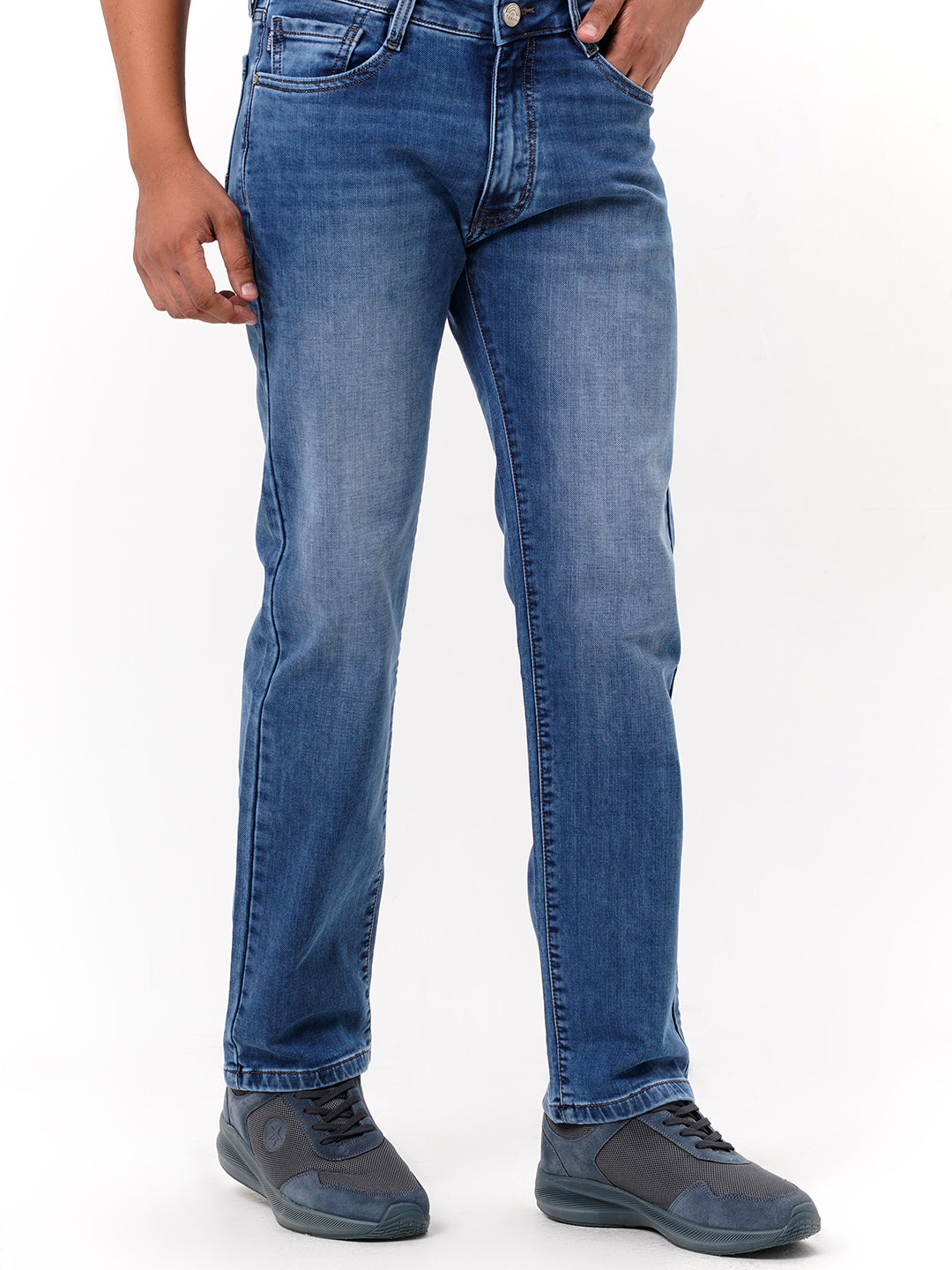 Men Light Blue Straight Fit Denim