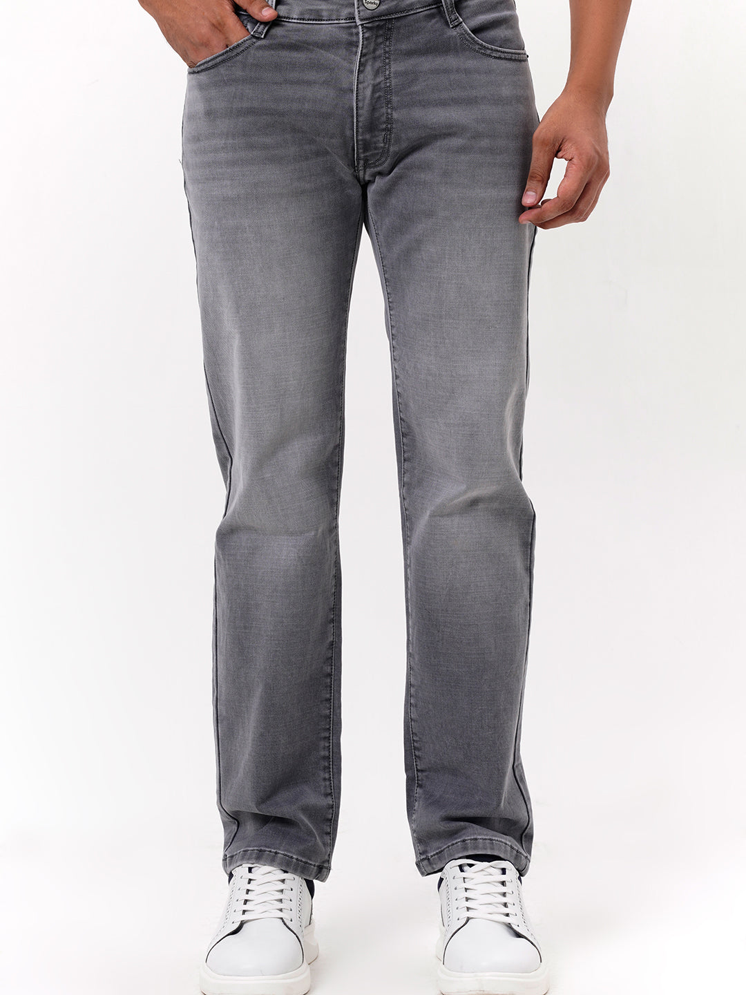 Men Dark Grey Straight Fit Denim
