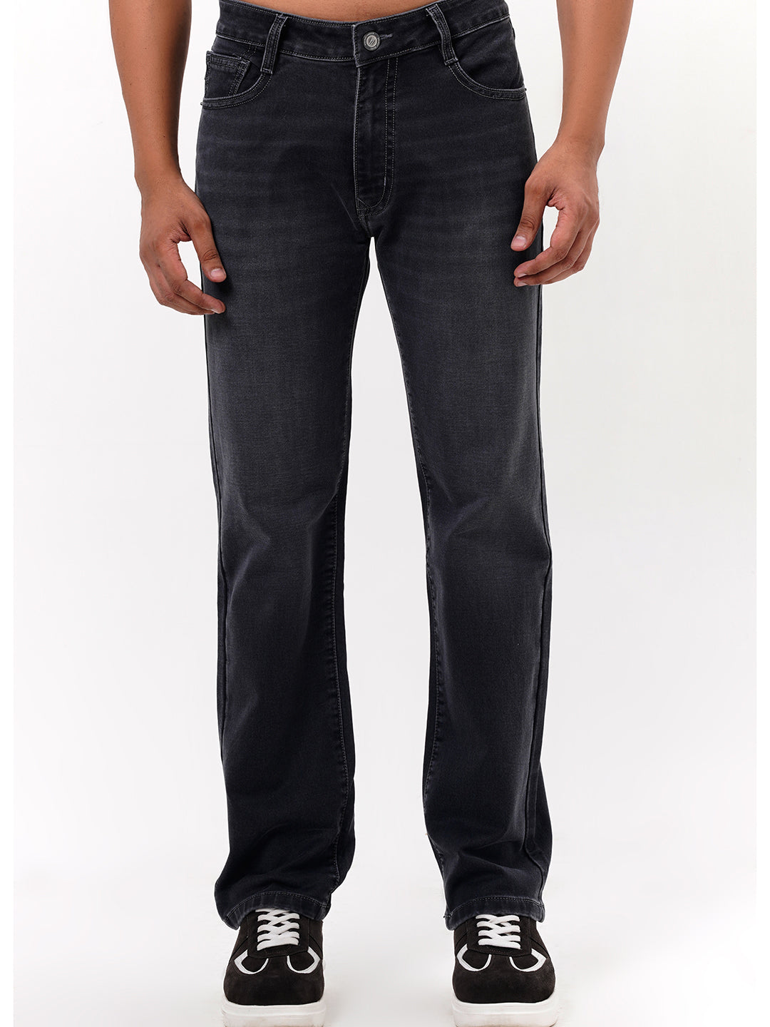 Men Dark Grey Straight Fit Denim
