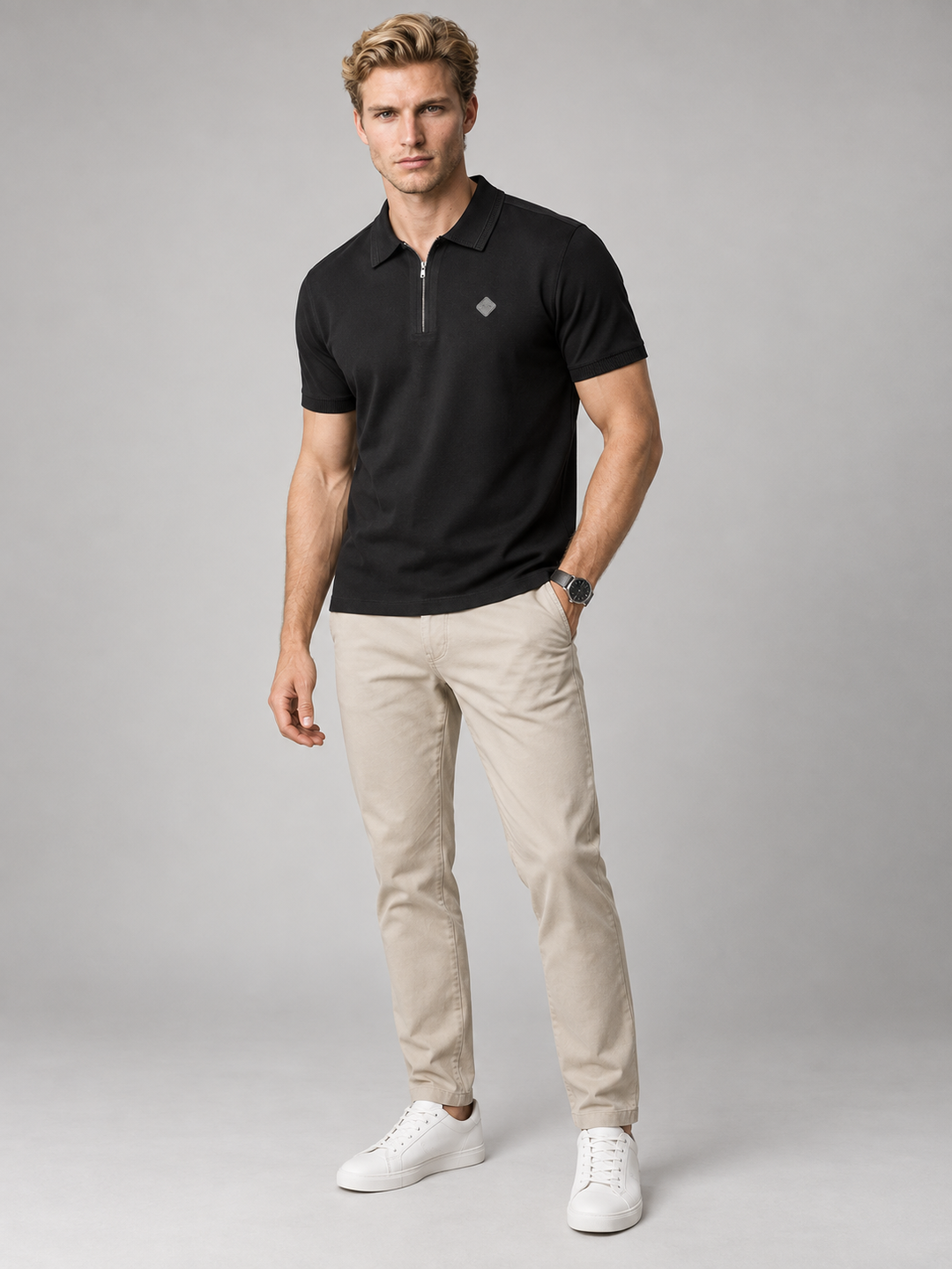 Men’s Premium Cotton Blend Half Sleeve Zipper Polo T-Shirt