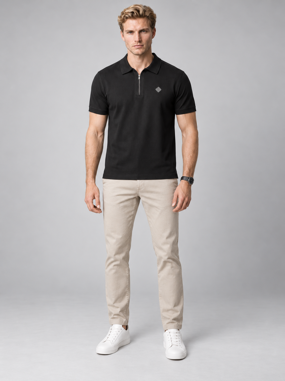 Men’s Premium Cotton Blend Half Sleeve Zipper Polo T-Shirt
